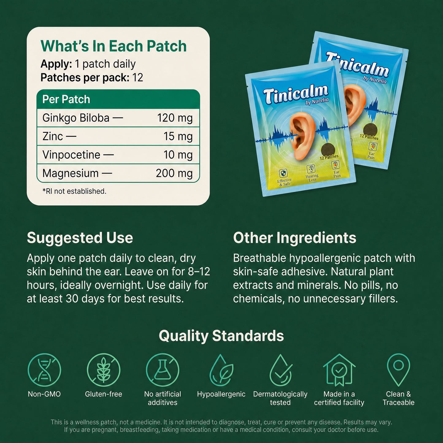 Herbal Patches for Tinnitus, pack of 12 – TINICALM™